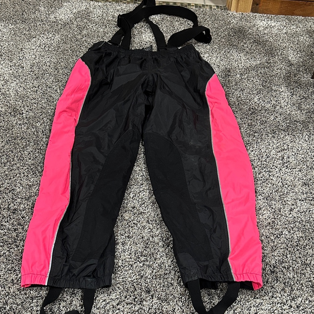 Black and Pink rain Pants with Straps